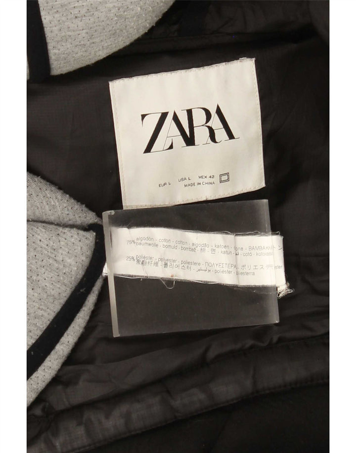Zara Mens Hooded Padded Jacket UK 40 Large Black Cotton