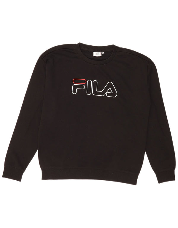 Fila Womens Graphic Sweatshirt Jumper UK 10/12 Medium Black Cotton