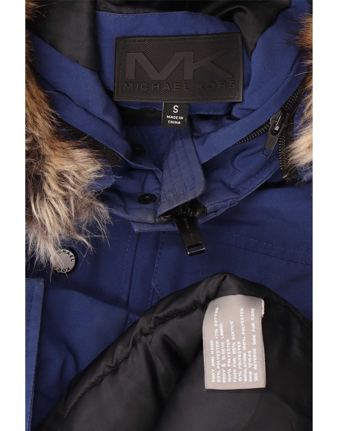 Michael Kors Chaqueta bomber acolchada con capucha para hombre UK 36 Small Poliéster azul