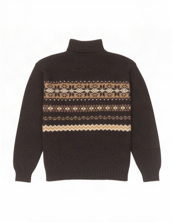 Benetton Pull col roulé pour femme UK 44 Laine Fair Isle Noir Moyen