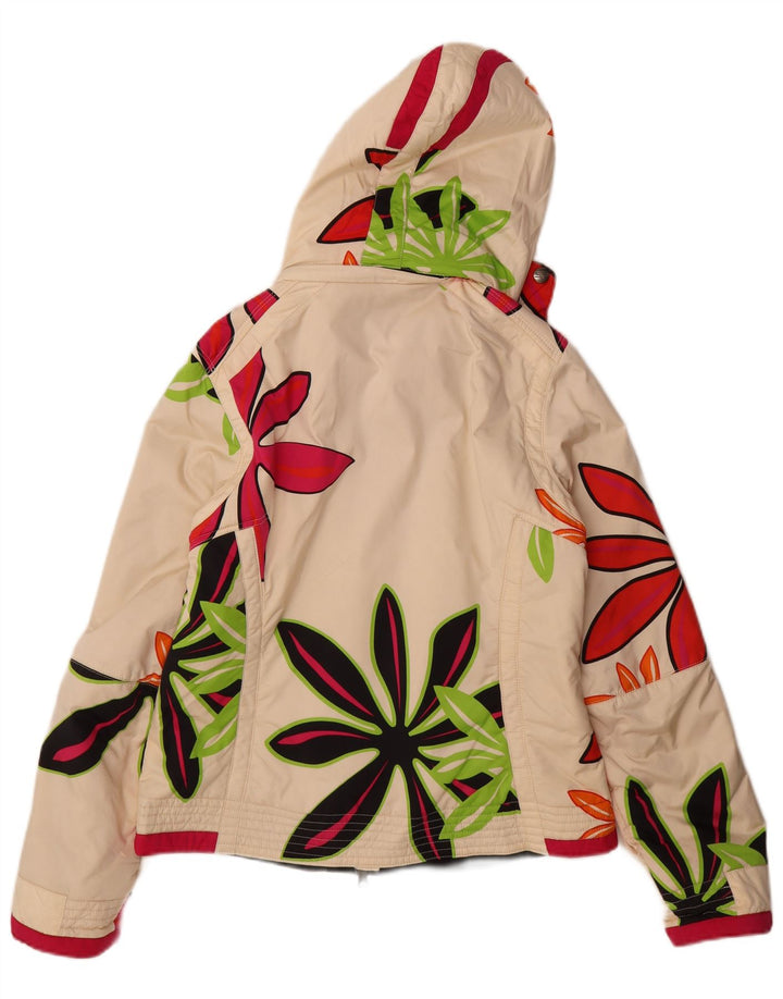 Sportalm Womens Hooded Ski Jacket EU 38 Medium Off White Floral Polyamide