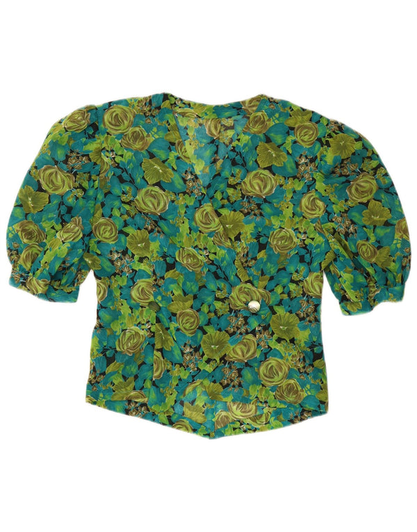 Vintage Damen Kurzarm-Hemdbluse UK 8 Small Green Floral