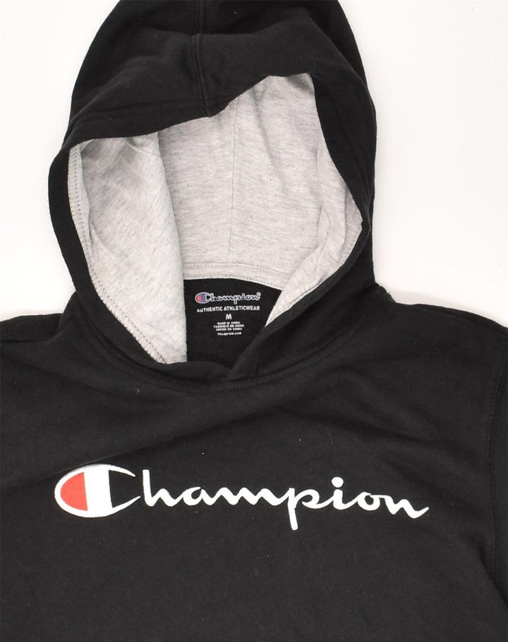 CHAMPION Womens Graphic Hoodie Jumper UK 12 Medium Black Cotton | Vintage Champion | Thrift | Second-Hand Champion | Used Clothing | Messina Hembry 