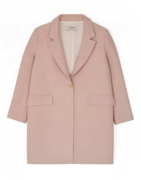 Zara Dame Oversized Overfrakke UK 10 Small Pink Polyester