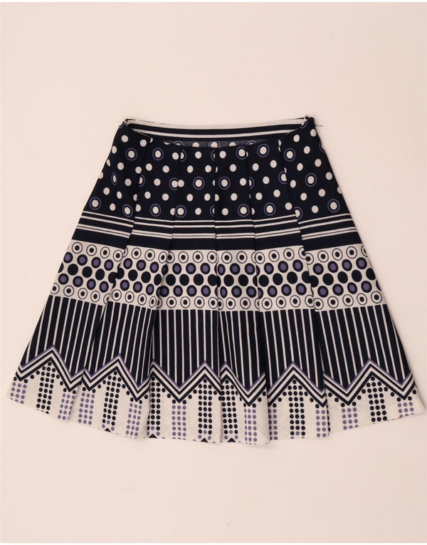 Vintage Womens Pleated Skirt W28 Medium Navy Blue Geometric