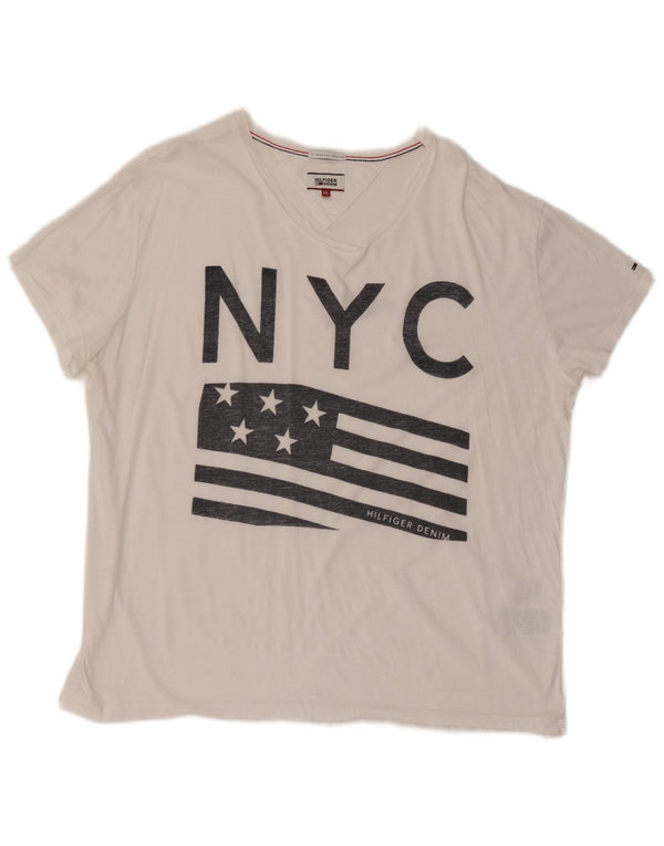 Tommy Hilfiger Camiseta gráfica para hombre Top XL Algodón blanco