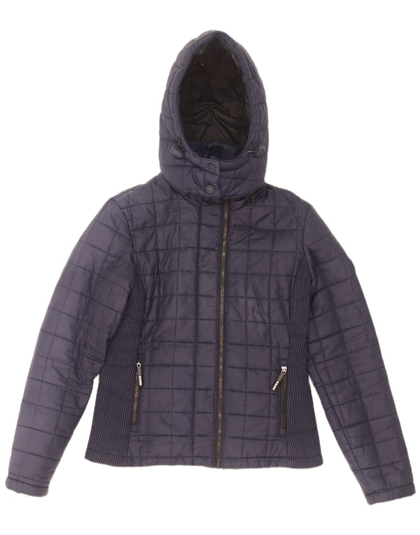 Superdry Chaqueta Acolchada Con Capucha Para Mujer UK 40 Mediano Azul Marino Poliéster