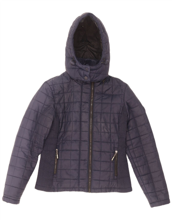 Superdry Chaqueta Acolchada Con Capucha Para Mujer UK 40 Mediano Azul Marino Poliéster