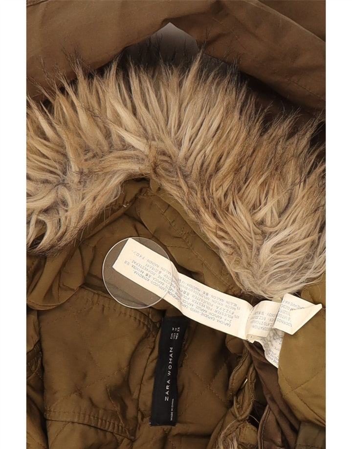 Zara Dame Hooded Parka Jacket UK 14 Medium Khaki Polyester