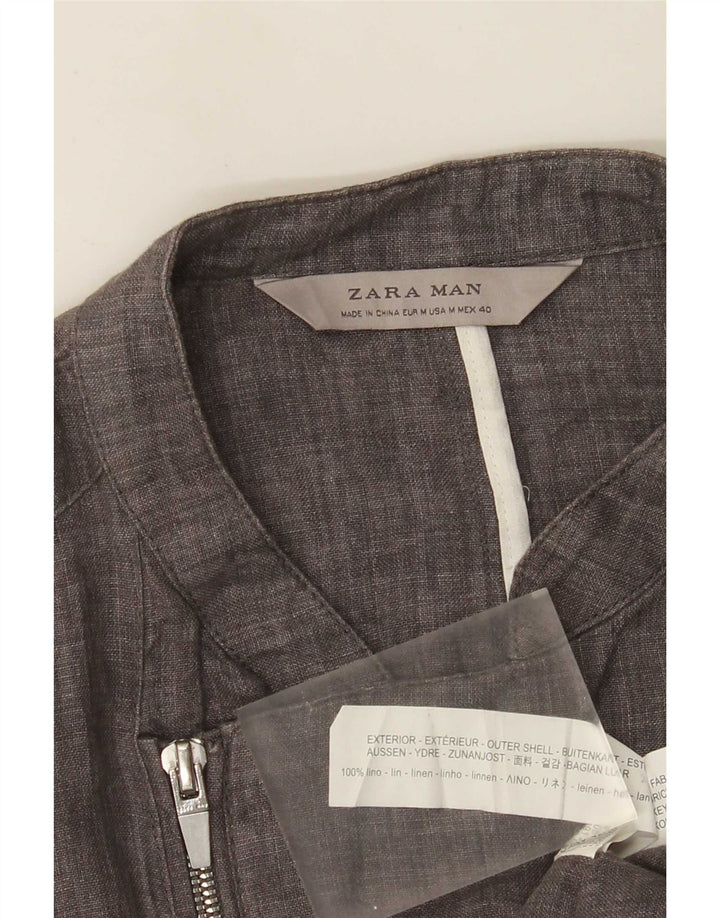 Zara Mens Utility Jacket UK 36 Medium Gris Lino