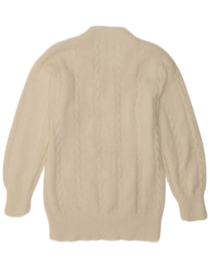 VINTAGE Womens V-Neck Jumper Sweater UK 14 Medium Off White