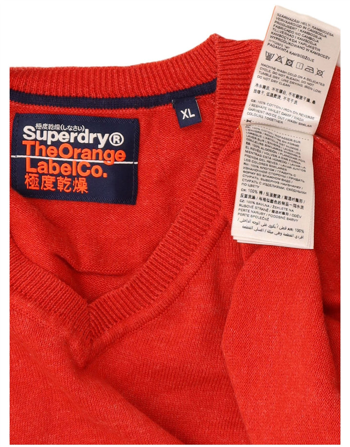 Superdry Mens V-Neck Jumper Sweater XL Red Cotton