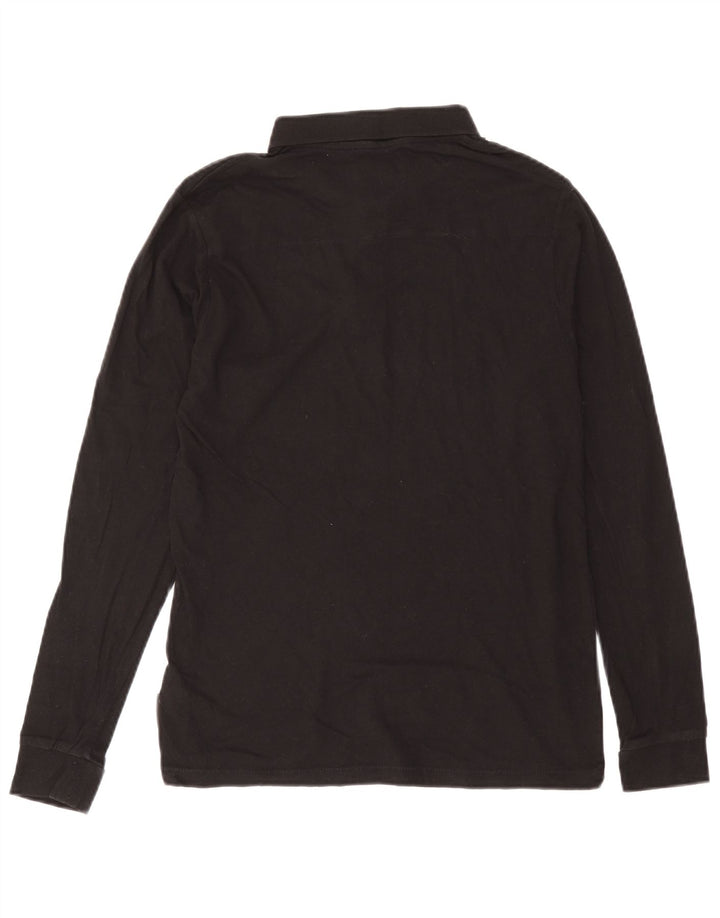 French Connection Herren-Langarm-Poloshirt aus mittelschwarzer Baumwolle