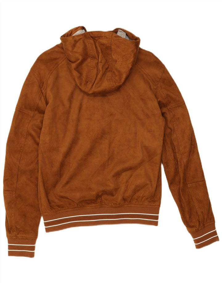 Zara Mens Hooded Bomber Jacket UK 36 Small Brown Polyester