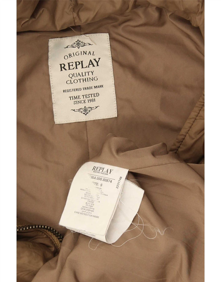 Replay Dame Oversized Hooded Parka Jacket UK 10 Small Brown Polyamide