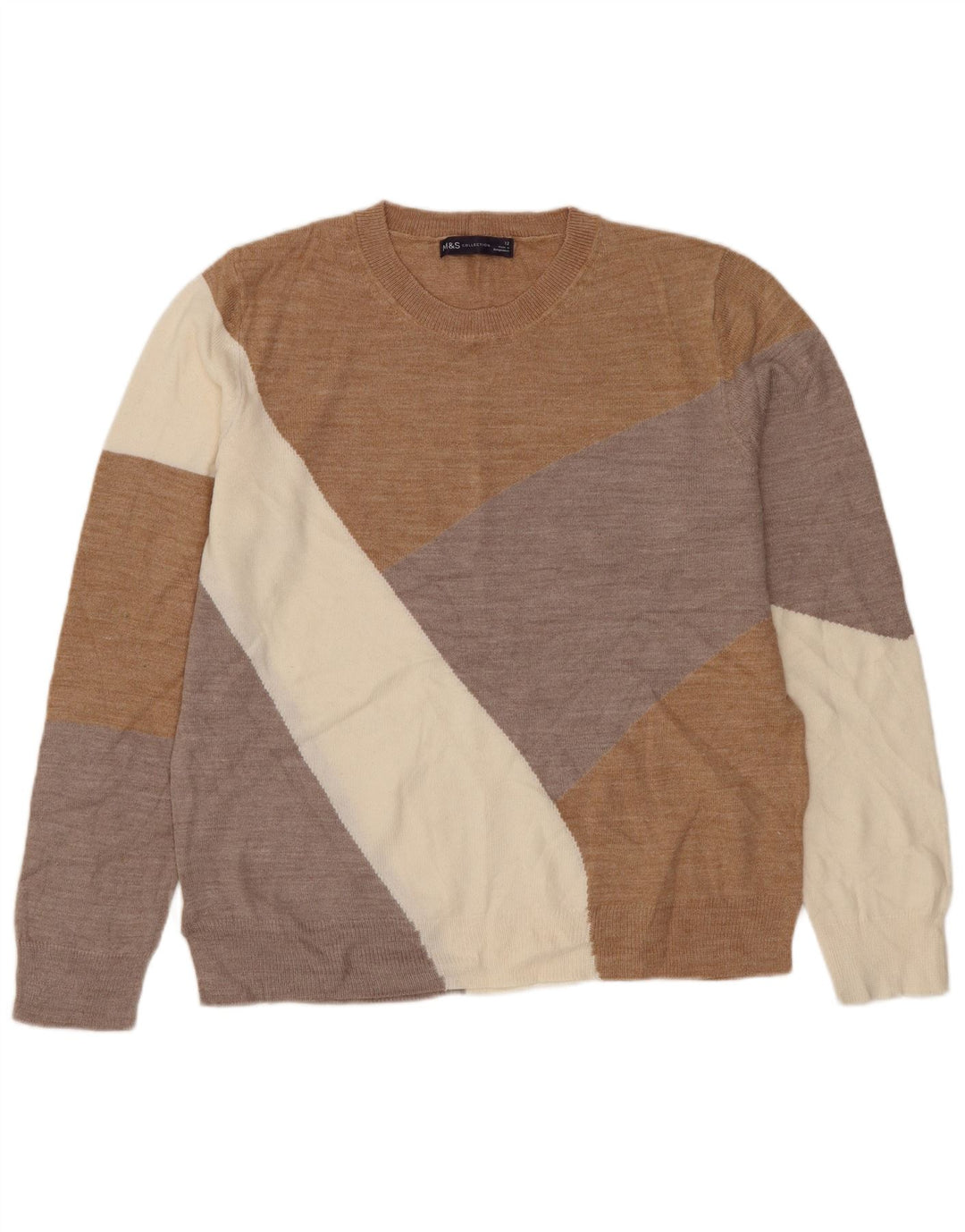 MARKS & SPENCER Womens Crew Neck Jumper Sweater UK 12 Medium Brown