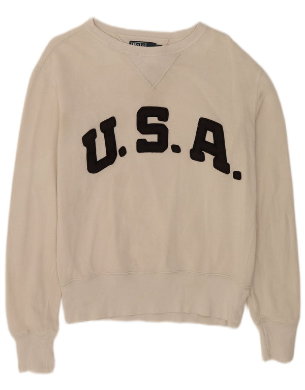 Polo Ralph Lauren Mens Graphic Sweatshirt Jumper Small Off White