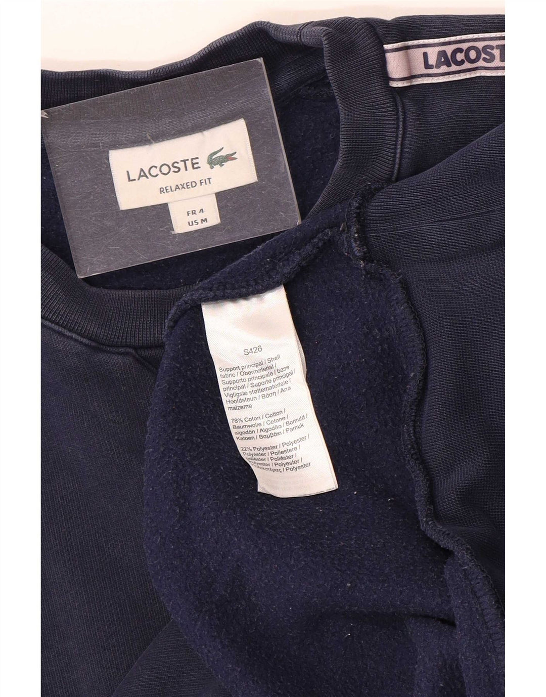 Lacoste Herre Grafisk Sweatshirt Jumper Størrelse 4 Medium Navy Blue Colourblock