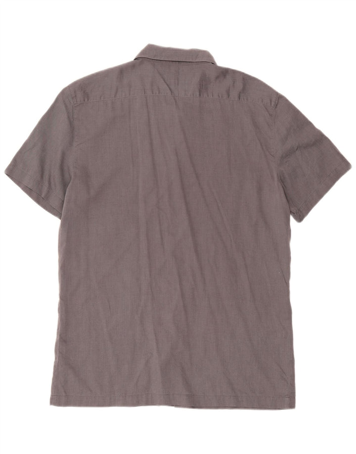 Trussardi Mens Short Sleeve Shirt XL Grey Herringbone Cotton