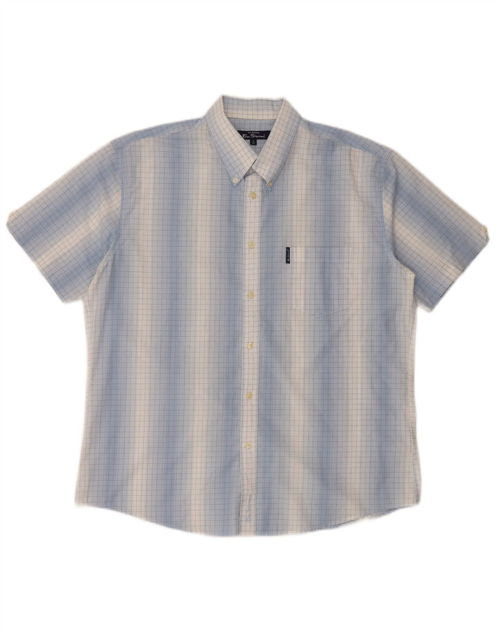 Ben Sherman Mens Short Sleeve Shirt 4XL Blue Gingham Cotton