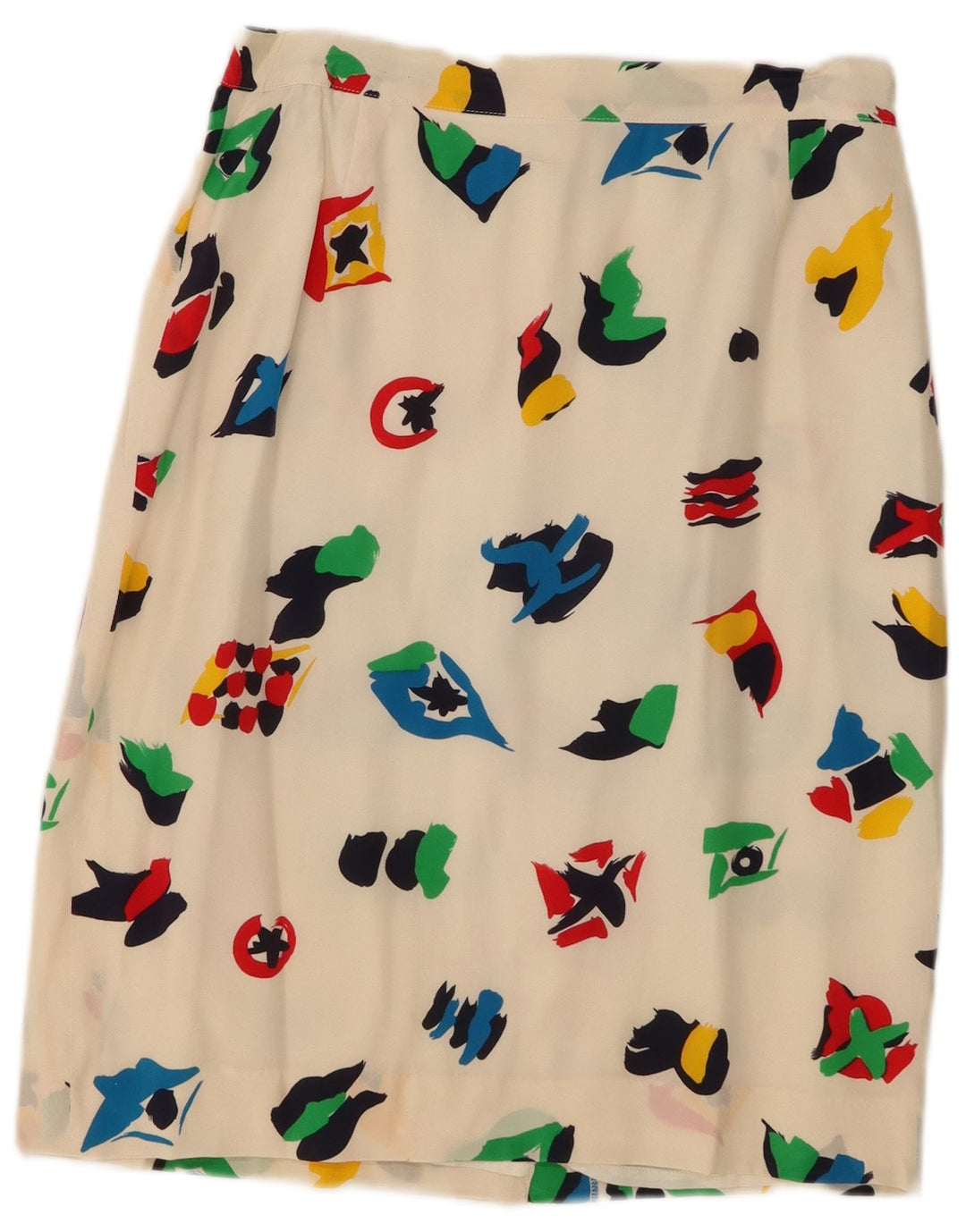 Vintage Womens Abstract Pattern Midi Skirt UK 10 Small W28  Off White