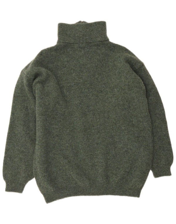 Suéter masculino vintage com zíper e gola XL lã virgem cáqui