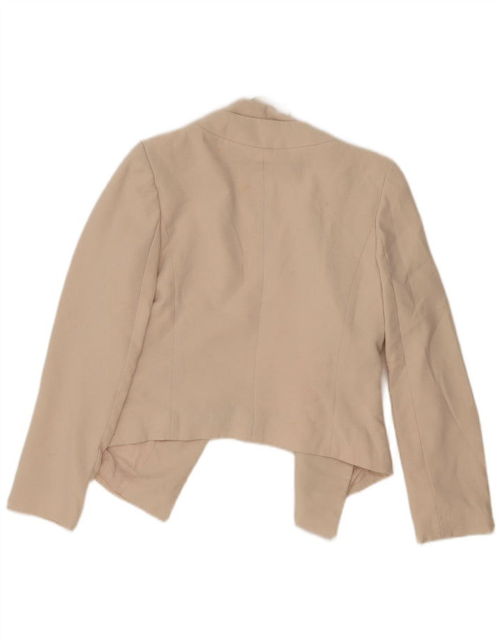 Topshop Womens Crop Open Blazer Jacket UK 14 Large Beige Polyester