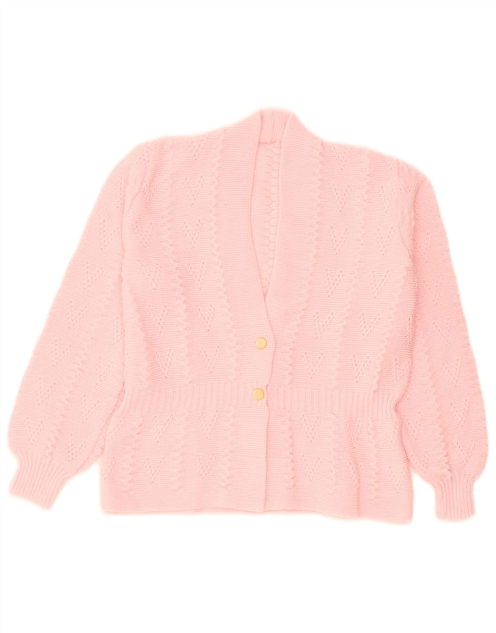 Vintage Womens Cardigan Sweater UK 14 Medium Pink Acrylic