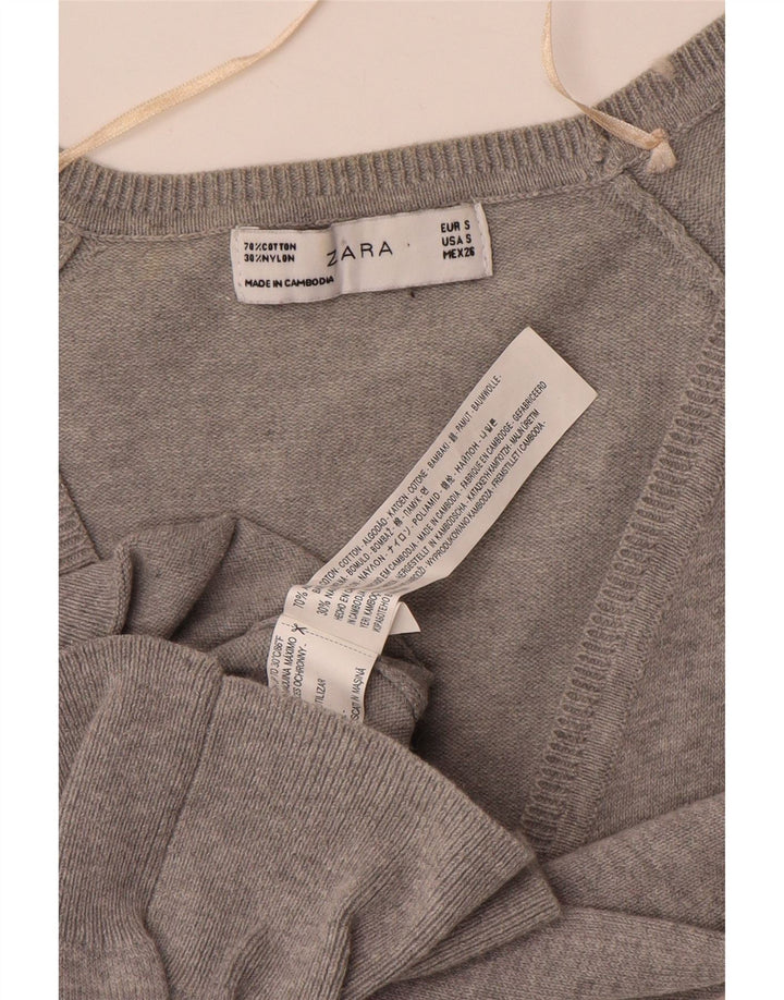 Zara Womens Cardigan Sweater UK 10 Small Grey Cotton