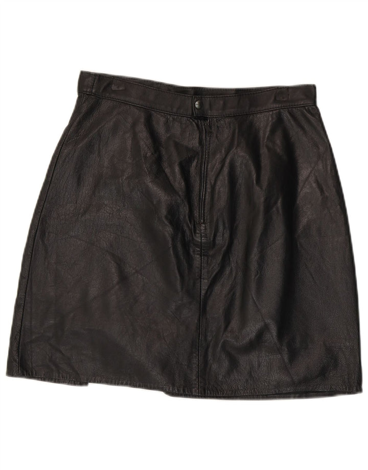 VINTAGE Womens Mini Leather Skirt W28 Medium Black