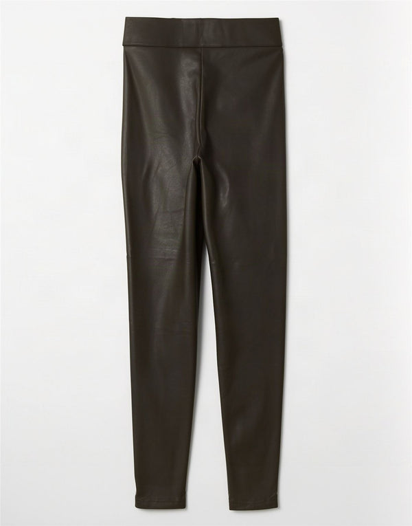 Marks & Spencer Leggings de piel sintética para mujer UK 40 Poliéster caqui mediano