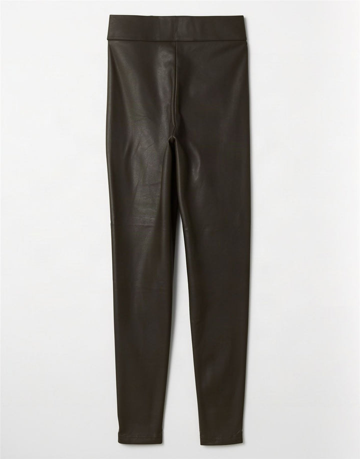 Marks & Spencer Damskie legginsy ze sztucznej skóry UK 12, średni, khaki, poliester