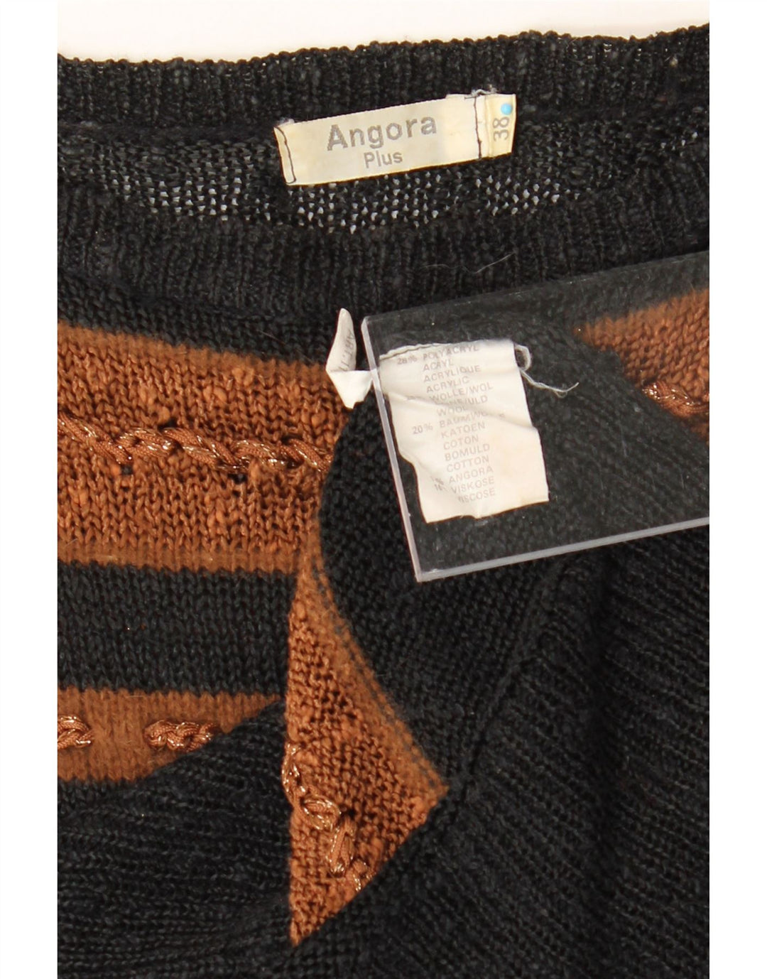ANGORA PLUS Womens Boat Neck Jumper Sweater EU 38 Medium Brown Striped Vintage Angora Plus and Second-Hand Angora Plus from Messina Hembry 
