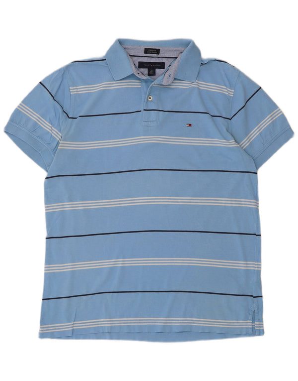 Polo da uomo Custom Fit Tommy Hilfiger in cotone a righe blu medio