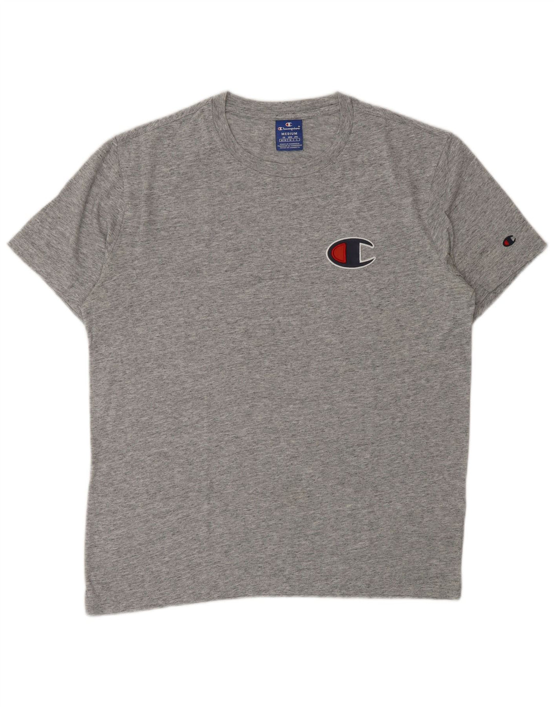 CHAMPION Mens Graphic T-Shirt Top Medium Grey Flecked Cotton
