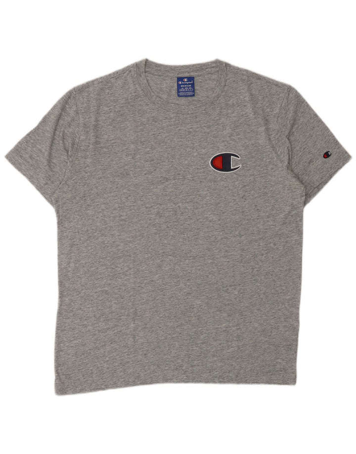 CHAMPION Mens Graphic T-Shirt Top Medium Grey Flecked Cotton