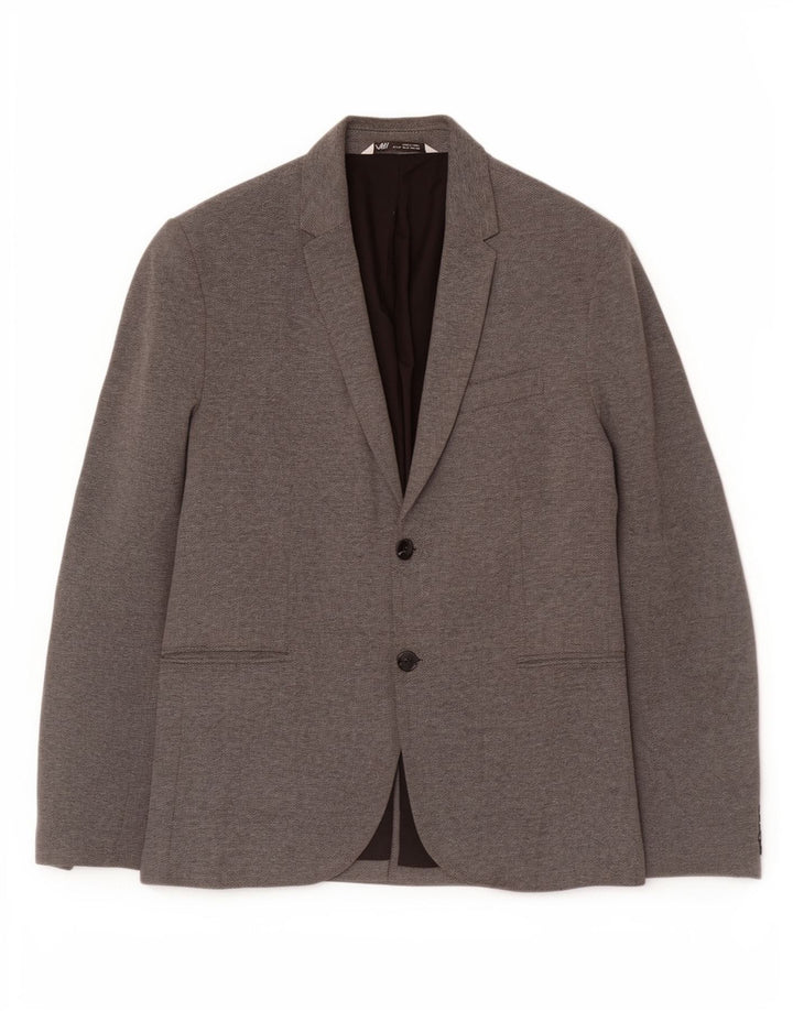 Zara Mens 2 Button Blazer Jacket UK 42 XL Grey Polyester Classic