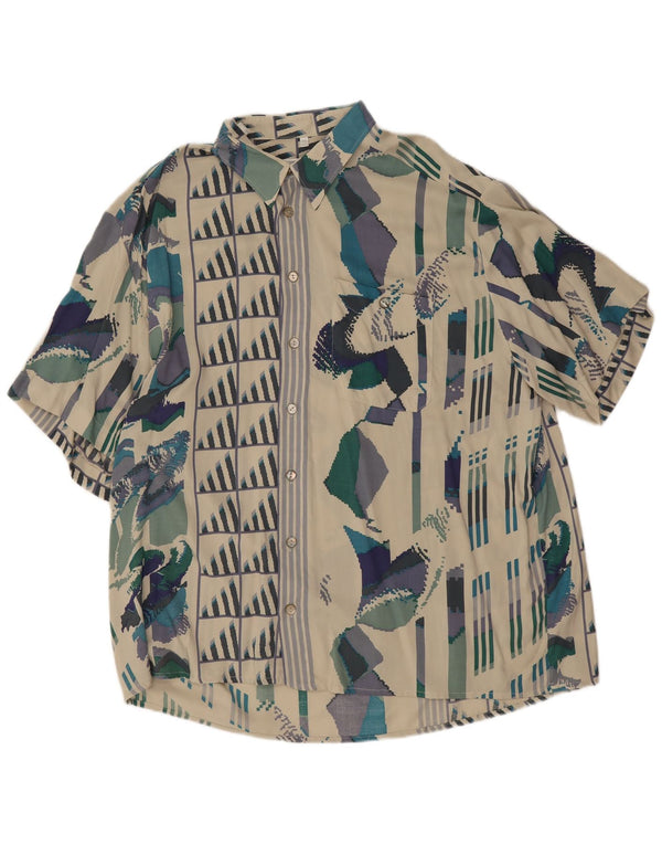Leonardo Camisa Manga Corta Hombre Talla 45/46 2XL Blanco Geométrico