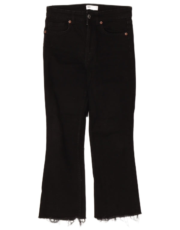 Zara Womens High Waist Crop Bootcut Jeans EU 38 Small W28 L25 Black Bomuld
