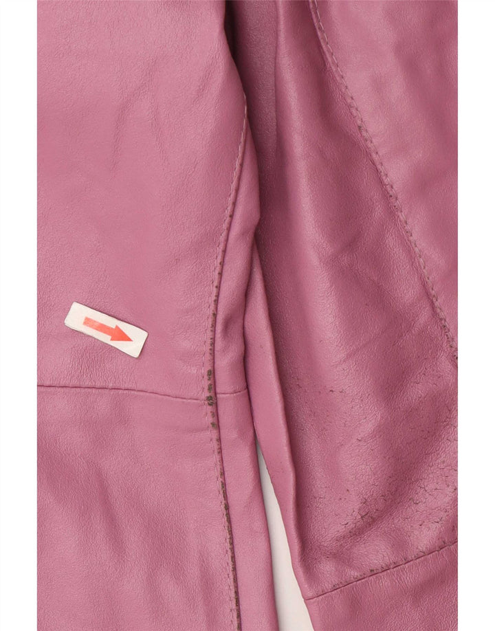 manteau en cuir femme vintage UK 12 Rose Moyen
