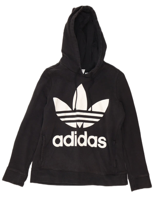 Adidas Womens Graphic Oversized Hoodie Jumper UK 10 Small Black Cotton