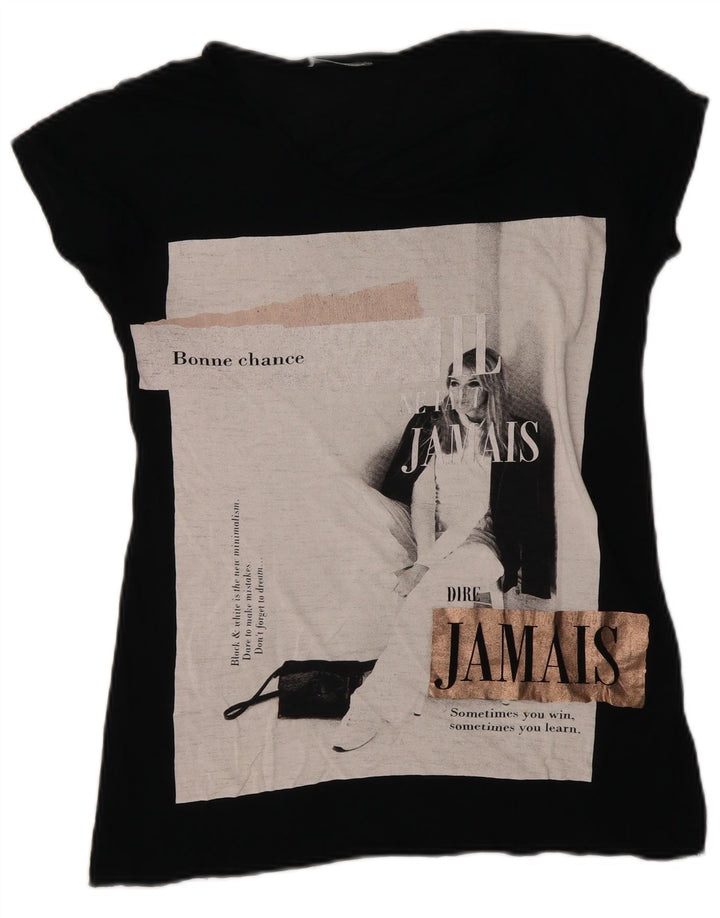 Zara Womens Graphic T-Shirt Top UK 10 Small Black