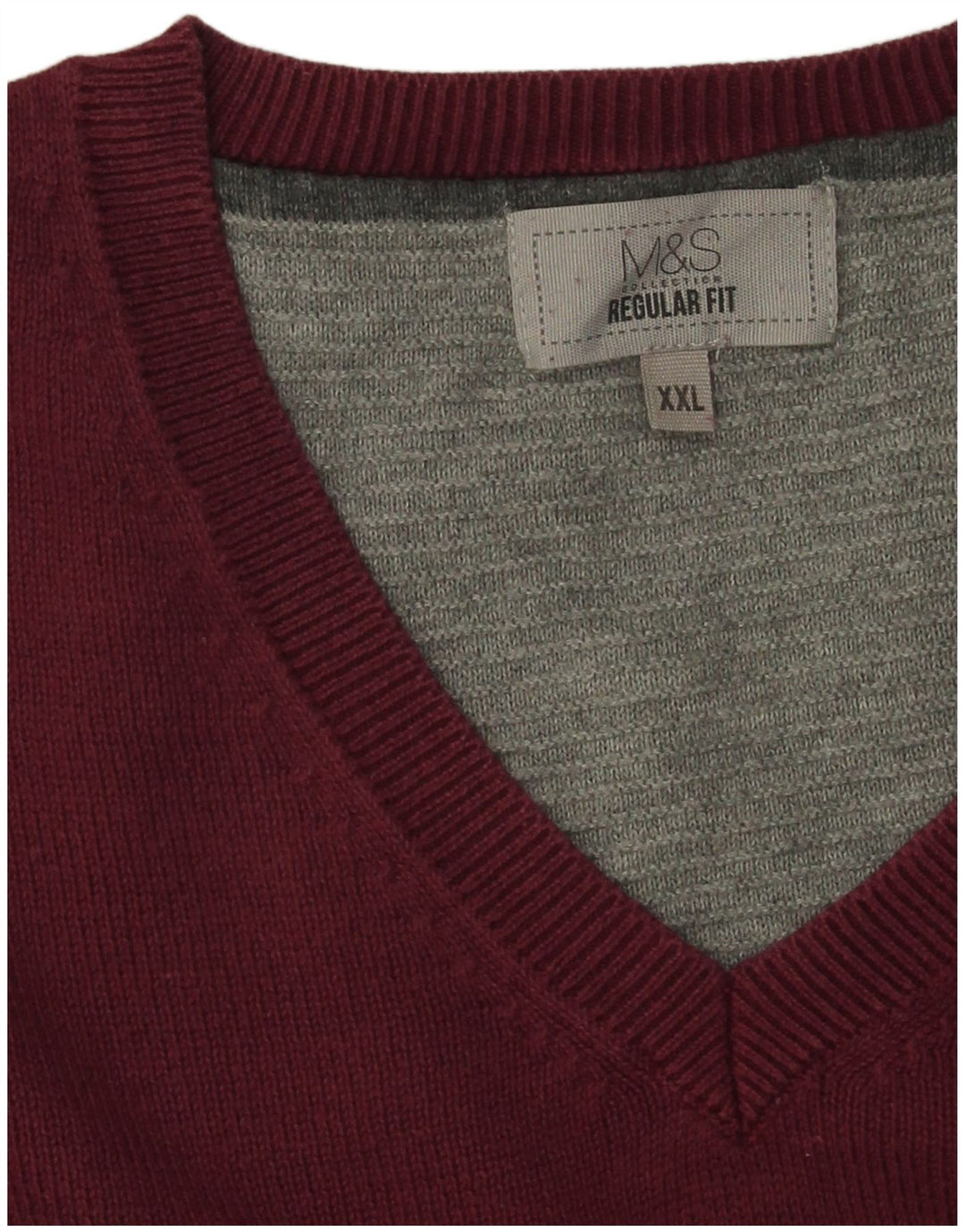Marks & Spencer Mens Regular Fit V-Neck Jumper Sweater 2XL Maroon Cotton