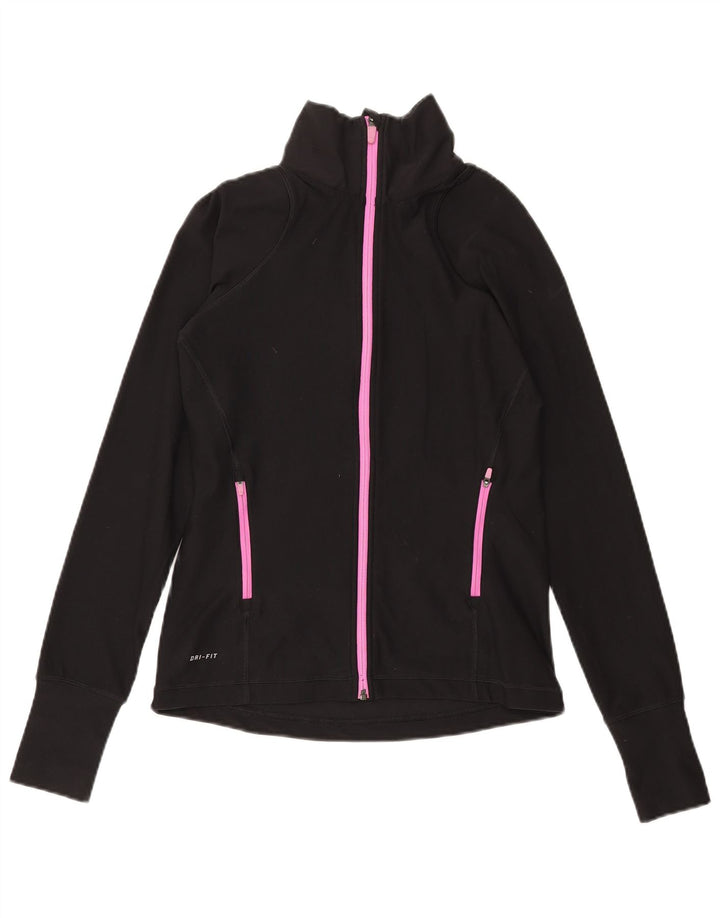 Nike Womens Dri Fit Tracksuit Top Jacket UK 12 Medium Black Polyester