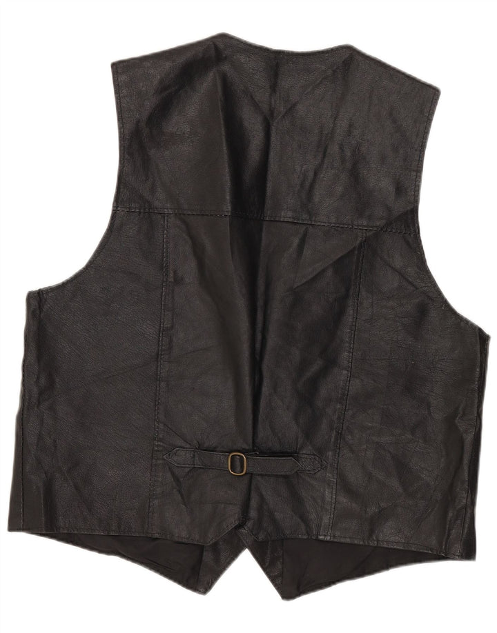 Vintage Mens Leather Waistcoat XL Black
