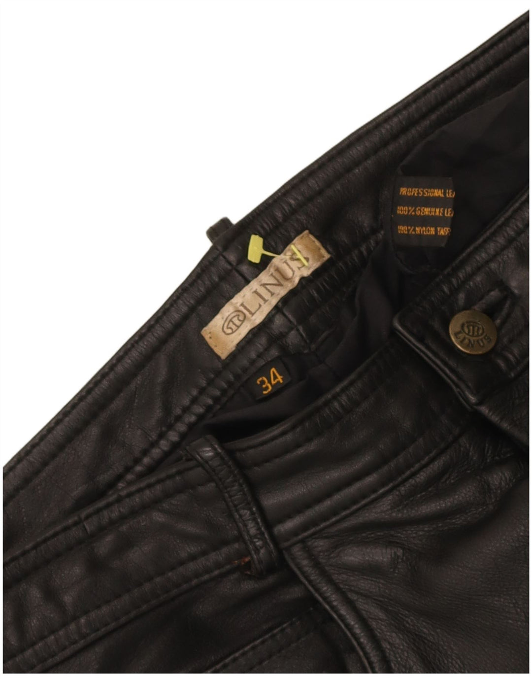 Linus Mens Slim Leather Trousers W34 L34 Black