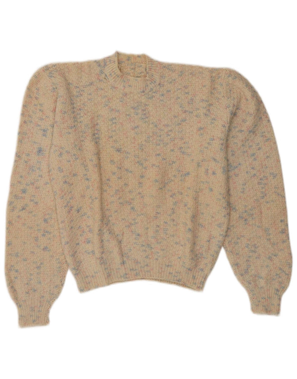 Vintage Womens Crop Turtle Neck Jumper Sweater UK 14 Medium Beige Flecked