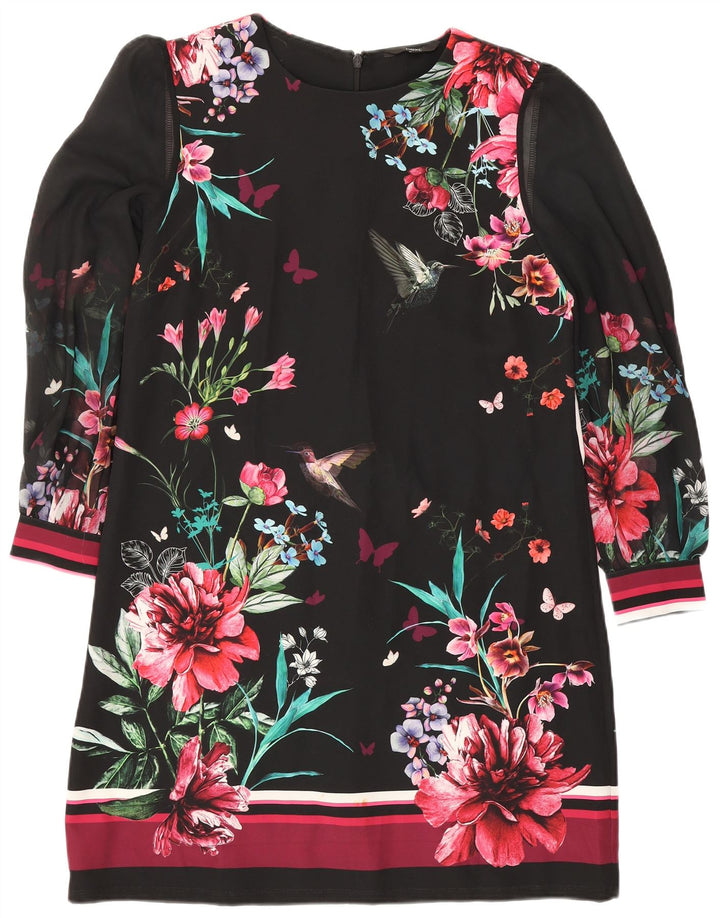 Næste Dame Langærmet Skift Kjole UK 14 Large Black Floral Polyester
