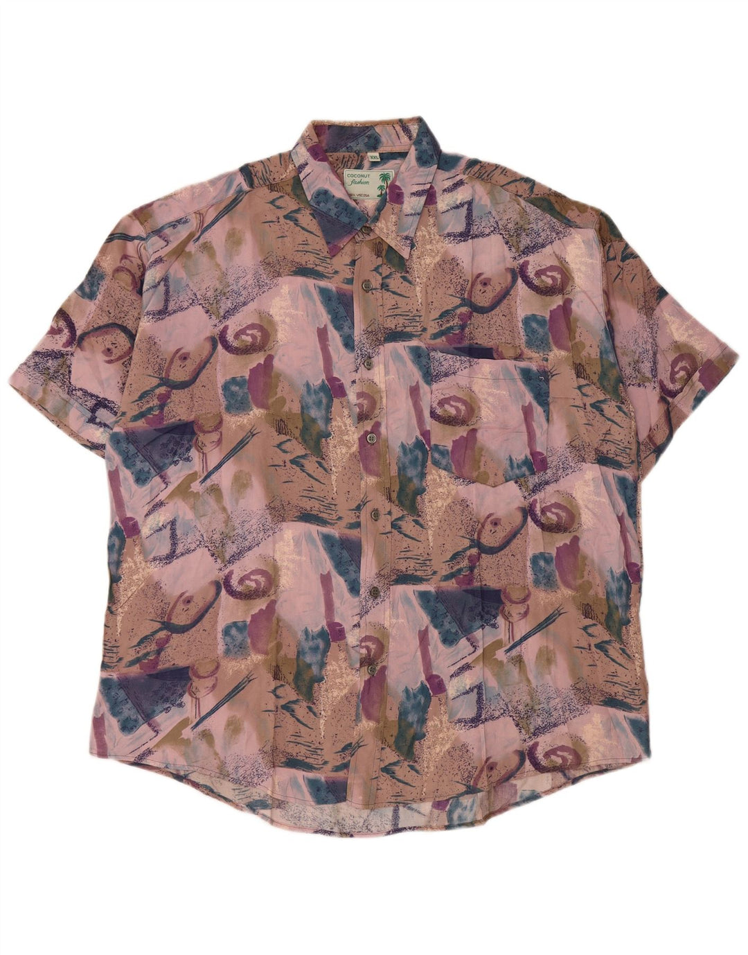 Coconut Mens Abstract Pattern Short Sleeve Shirt 2XL Purple Tropical