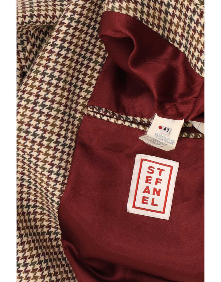 Stefanel Mens 2 Button Blazer Jacket IT 48 Medium Brown Houndstooth Acetate